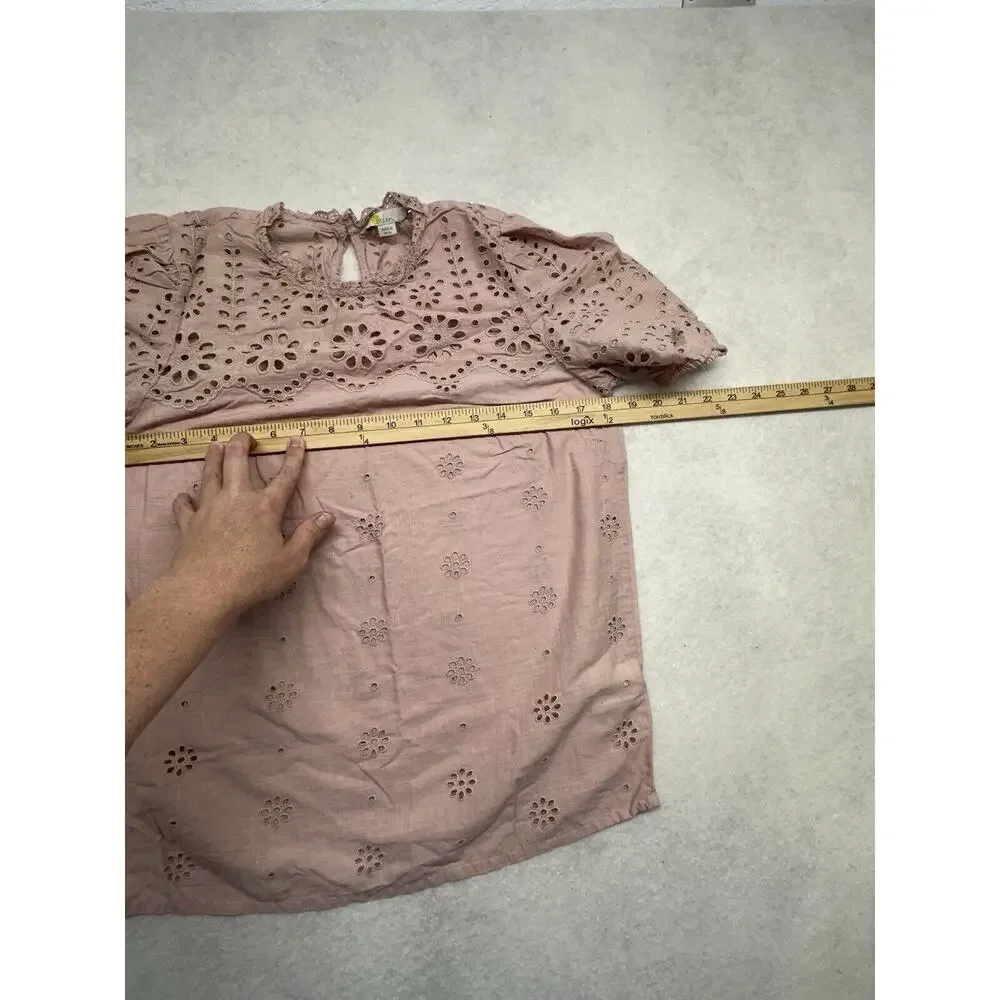 BODEN Altheda Broderie Top UK 10 US 6 Ruffle Puff Sleeve Pink Blouse 100% Cotton